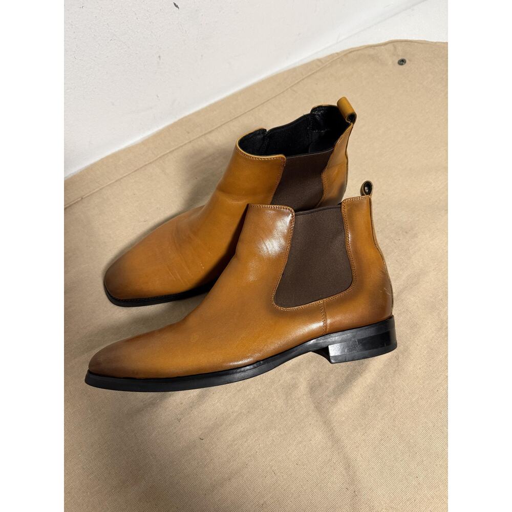 GIFENNSE Chelsea Boots Mens Size 9 EU 42 Brown Tan Leather Ankle Dress HA01-703A